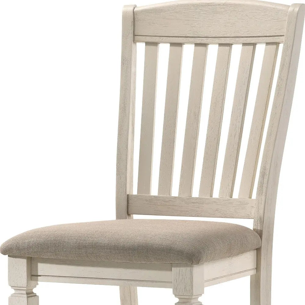 Set of Two Tan and Cream Fabric Slat Back Dining Side Chairs Homeroots Kitchen & Dining