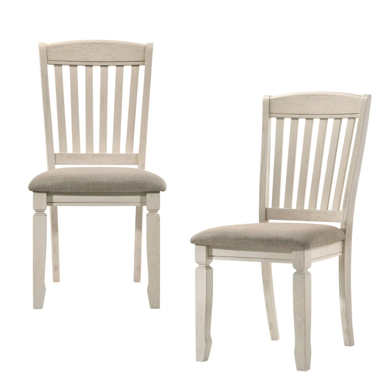 Set of Two Tan and Cream Fabric Slat Back Dining Side Chairs Homeroots Kitchen & Dining