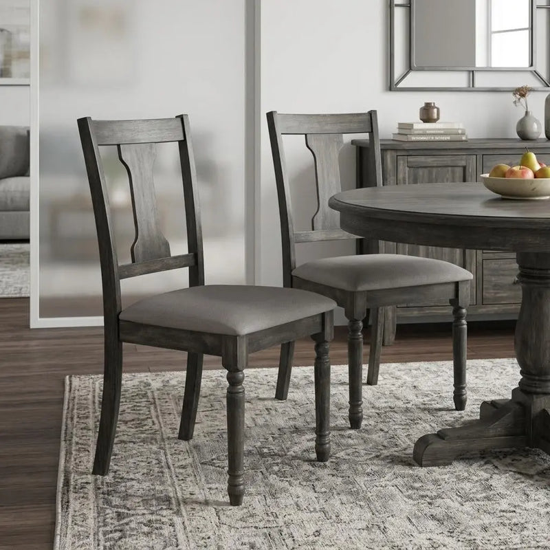 Set of Two Tan and Gray Linen Open Back Dining Side Chairs Homeroots Kitchen & Dining