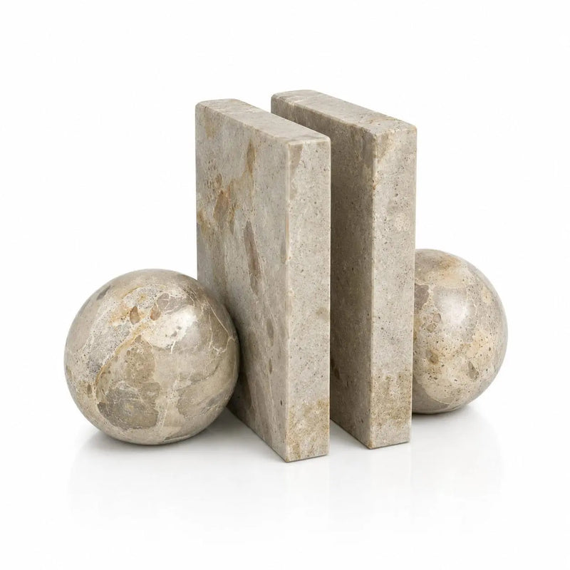Set of Two Taupe Marble Decorative Bookends Homeroots Home Decor