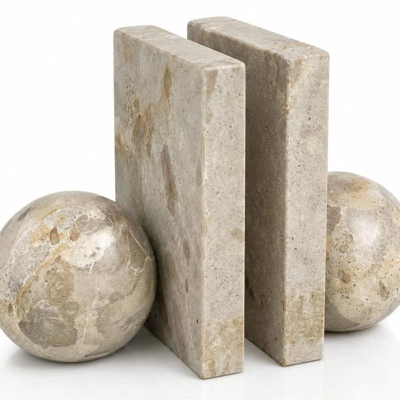 Set of Two Taupe Marble Decorative Bookends Homeroots Home Decor