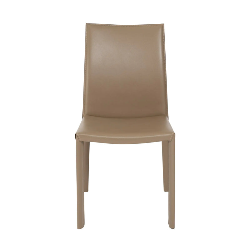 Set of Two Taupe Upholstered Leather Dining Side Chairs - GreatEagleInc