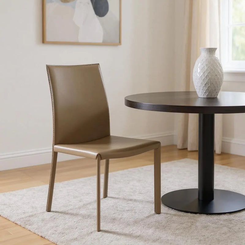 Set of Two Taupe Upholstered Leather Dining Side Chairs - GreatEagleInc