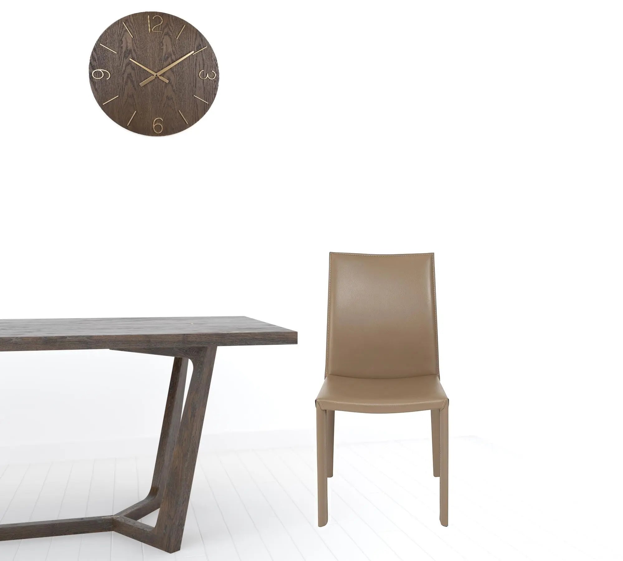 Set of Two Taupe Upholstered Leather Dining Side Chairs - GreatEagleInc