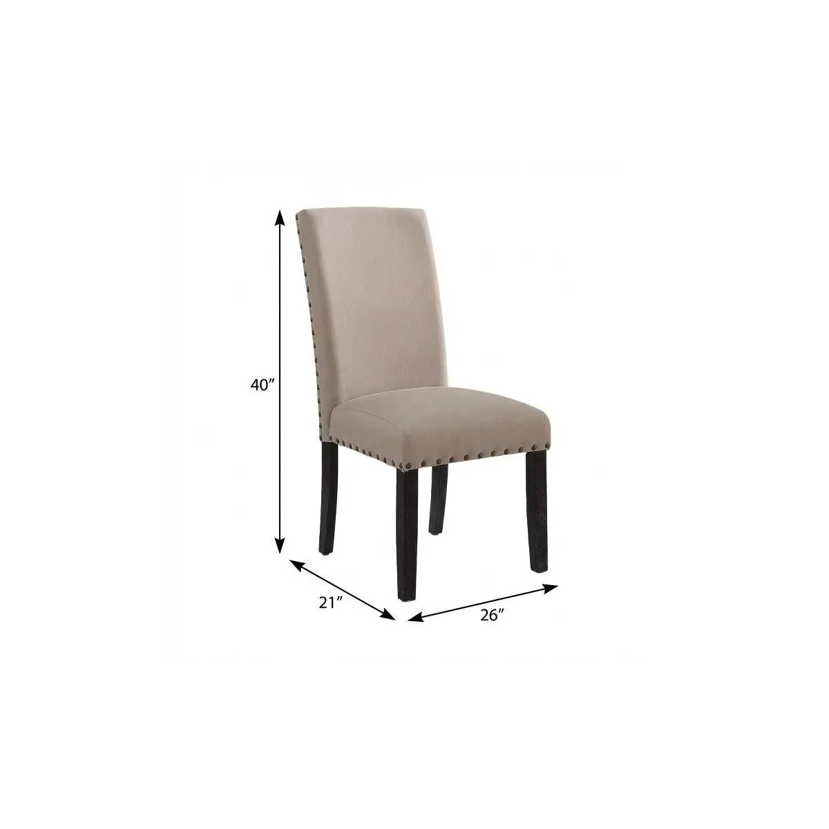 Set of Two Taupe and Dark Brown Linen Dining Side Chairs Homeroots Kitchen & Dining