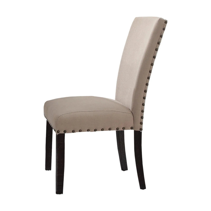 Set of Two Taupe and Dark Brown Linen Dining Side Chairs Homeroots Kitchen & Dining