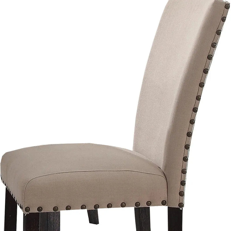 Set of Two Taupe and Dark Brown Linen Dining Side Chairs Homeroots Kitchen & Dining