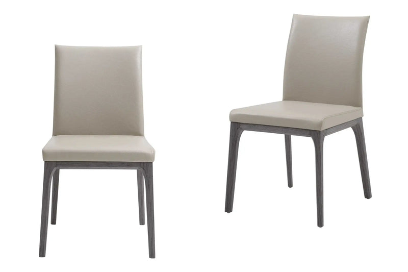 Set of Two Taupe and Gray Upholstered Faux Leather Dining Side Chairs - GreatEagleInc