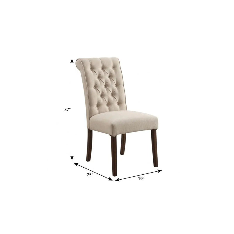 Set of Two Tufted Beige and Brown Upholstered Linen And Solid Wood Dining Side Chairs Homeroots Kitchen & Dining