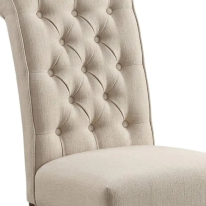 Set of Two Tufted Beige and Brown Upholstered Linen And Solid Wood Dining Side Chairs Homeroots Kitchen & Dining