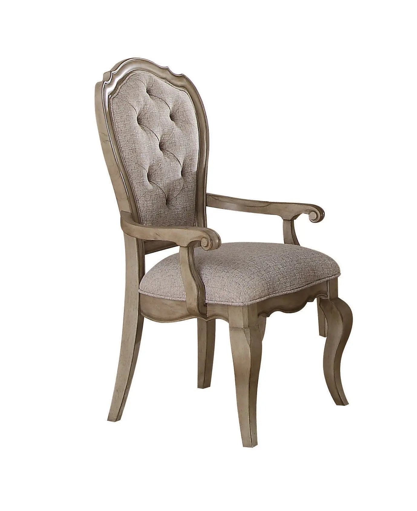 Set of Two Tufted Beige and Taupe Upholstered Fabric And Solid Wood Dining Arm Chairs Homeroots Kitchen & Dining