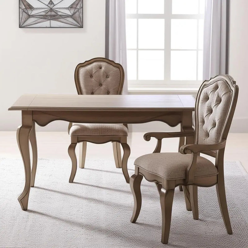 Set of Two Tufted Beige and Taupe Upholstered Fabric And Solid Wood Dining Arm Chairs Homeroots Kitchen & Dining