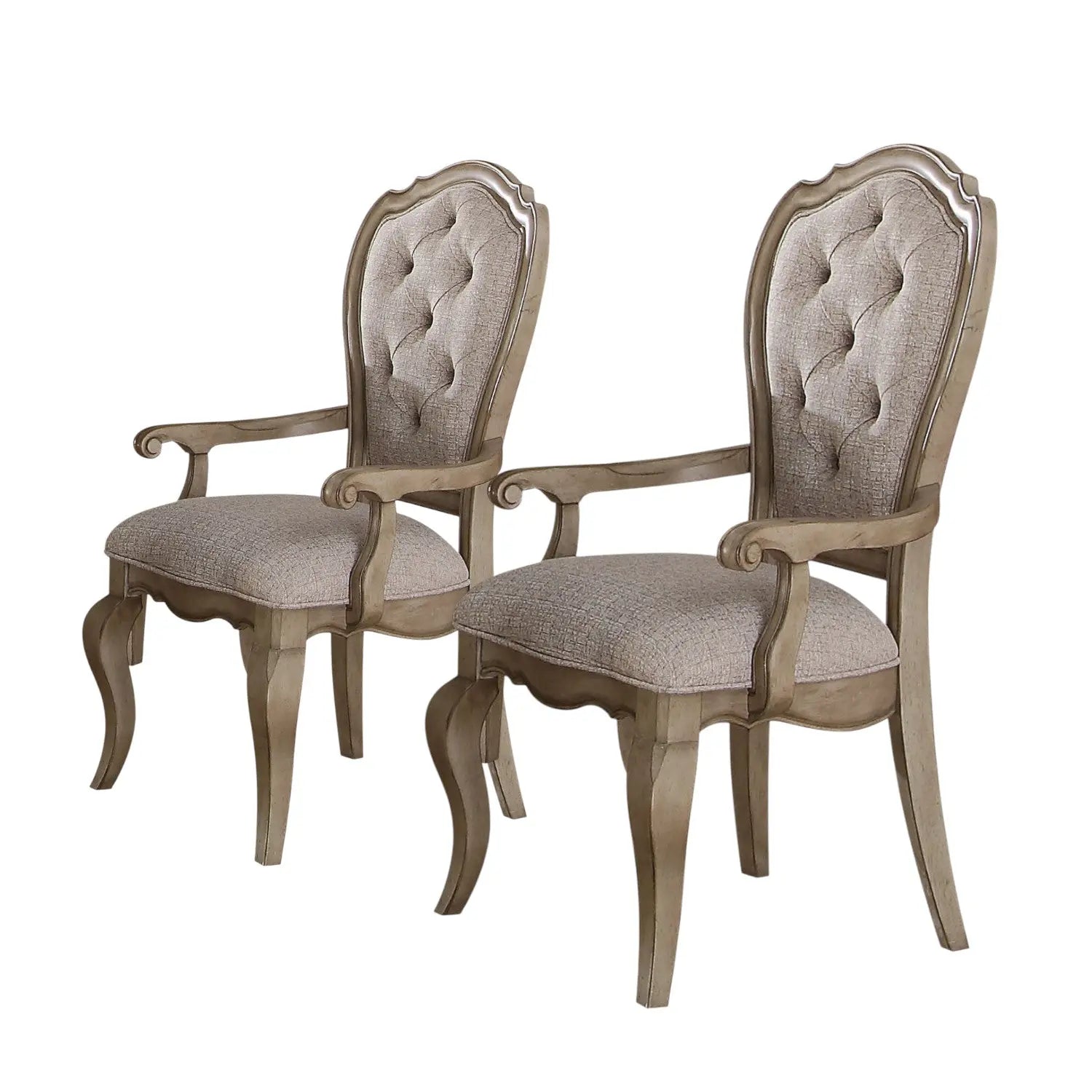 Set of Two Tufted Beige and Taupe Upholstered Fabric And Solid Wood Dining Arm Chairs Homeroots Kitchen & Dining