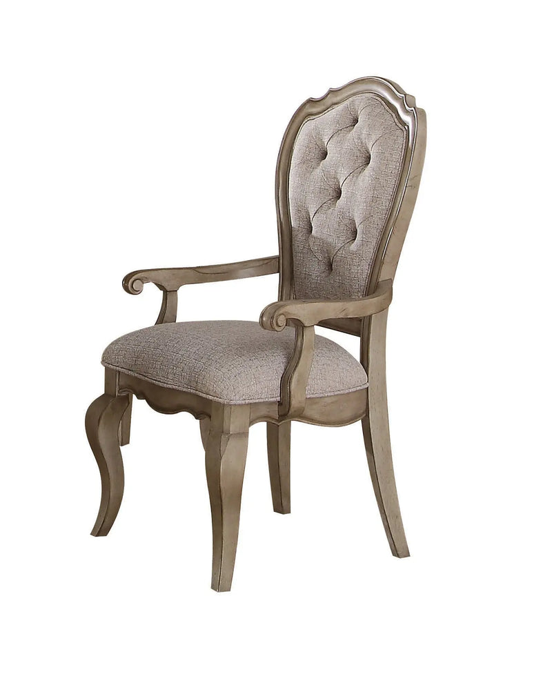 Set of Two Tufted Beige and Taupe Upholstered Fabric And Solid Wood Dining Arm Chairs Homeroots Kitchen & Dining
