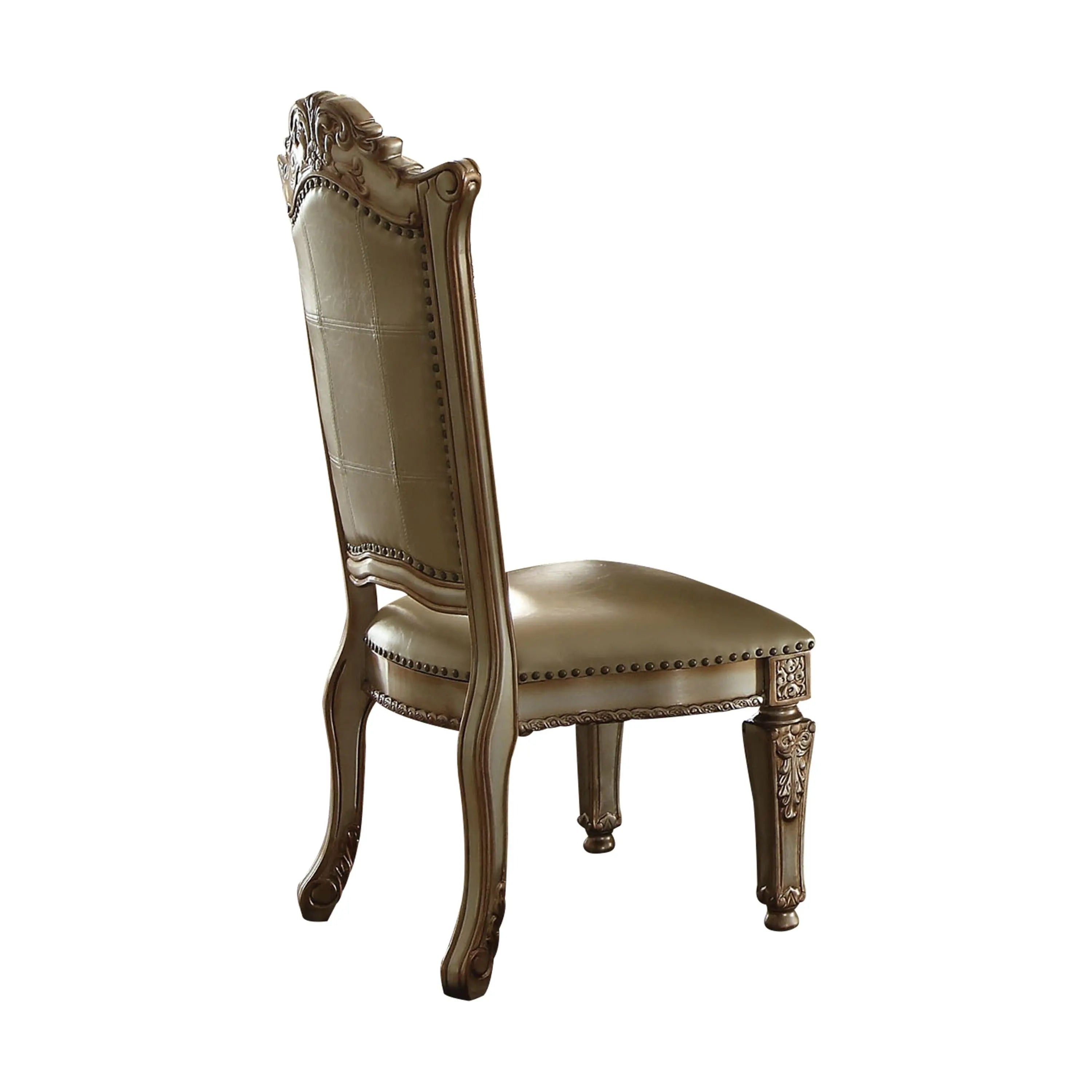 Set of Two Tufted Bone and Brass Upholstered Faux Leather And Wood Dining Side Chairs Homeroots Kitchen & Dining