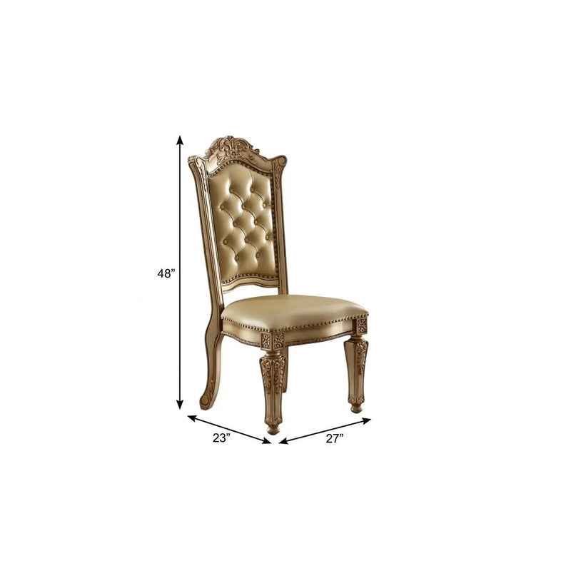 Set of Two Tufted Bone and Brass Upholstered Faux Leather And Wood Dining Side Chairs Homeroots Kitchen & Dining