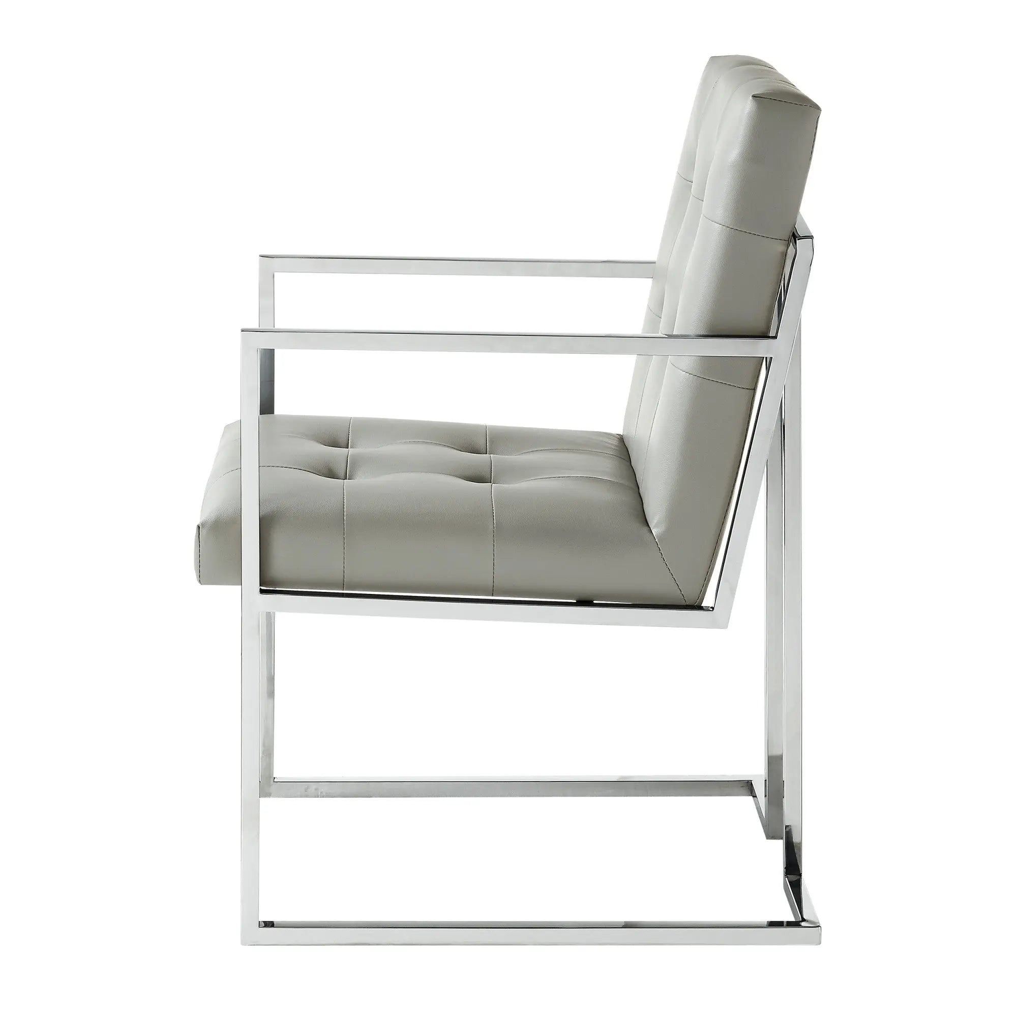 Set of Two Tufted Light Gray and Silver Metallic Upholstered Faux Leather Dining Arm Chairs Homeroots Kitchen & Dining