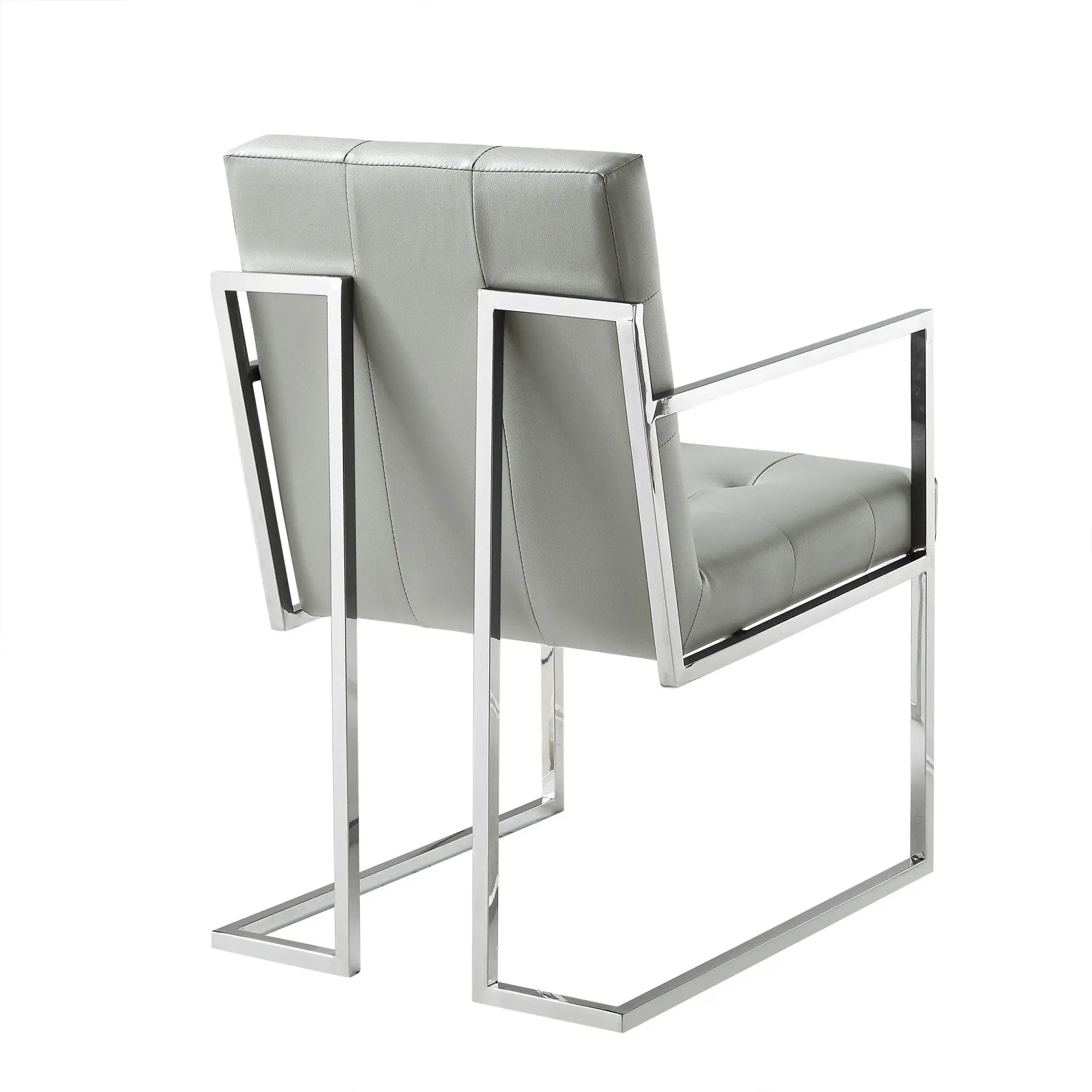 Set of Two Tufted Light Gray and Silver Metallic Upholstered Faux Leather Dining Arm Chairs Homeroots Kitchen & Dining