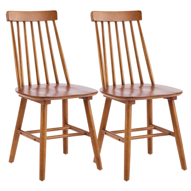 Set of Two Walnut Solid Wood Windsor Back Dining Side Chairs Homeroots Kitchen & Dining