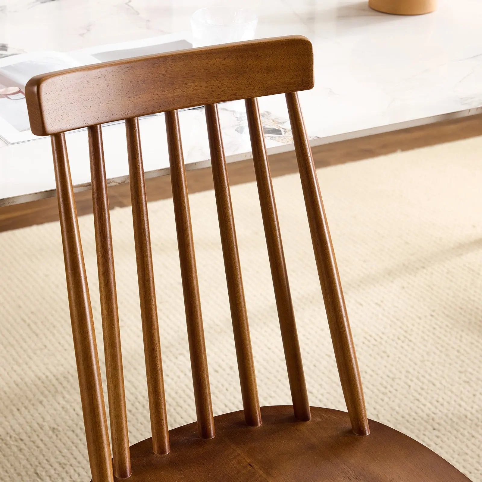 Set of Two Walnut Solid Wood Windsor Back Dining Side Chairs Homeroots Kitchen & Dining