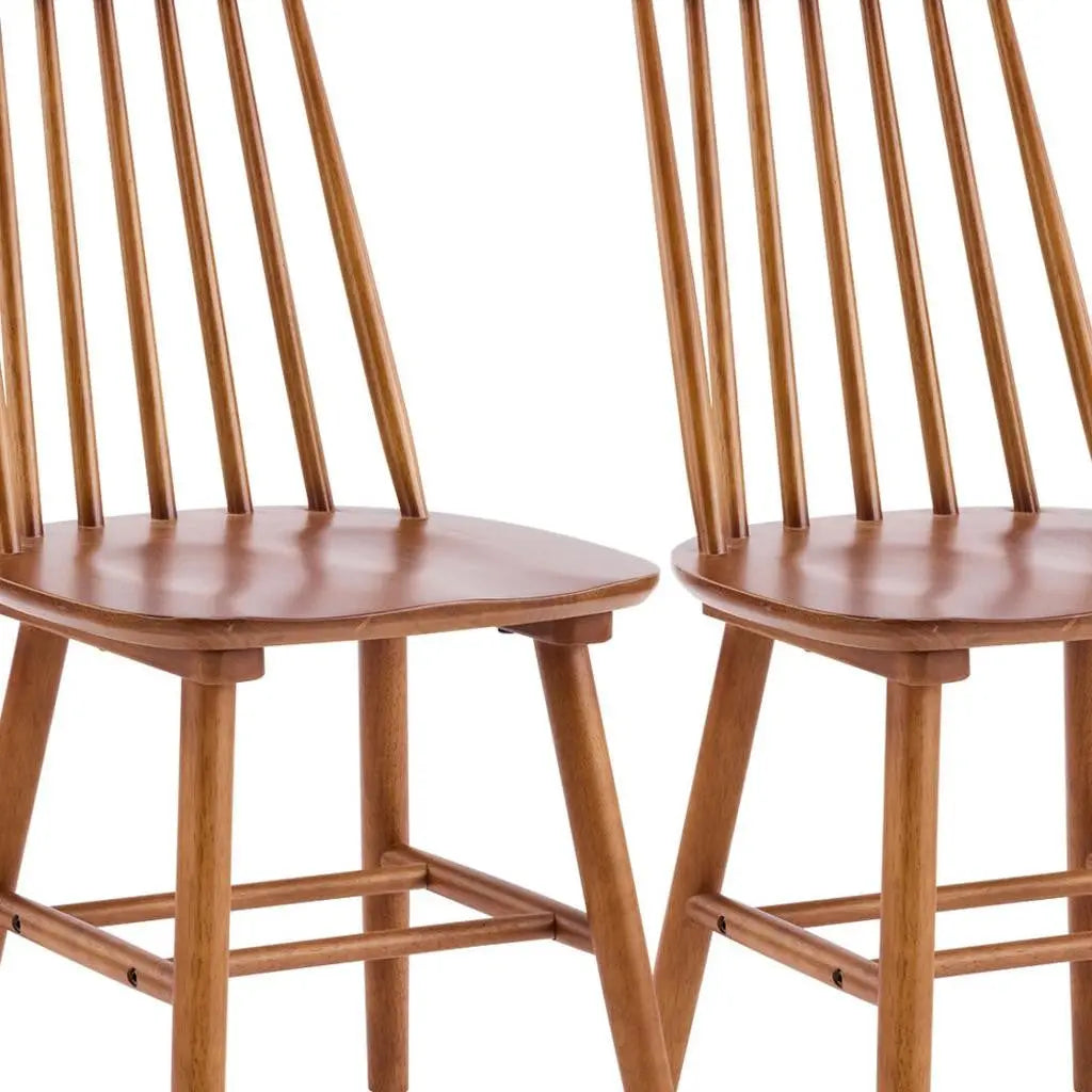 Set of Two Walnut Solid Wood Windsor Back Dining Side Chairs Homeroots Kitchen & Dining