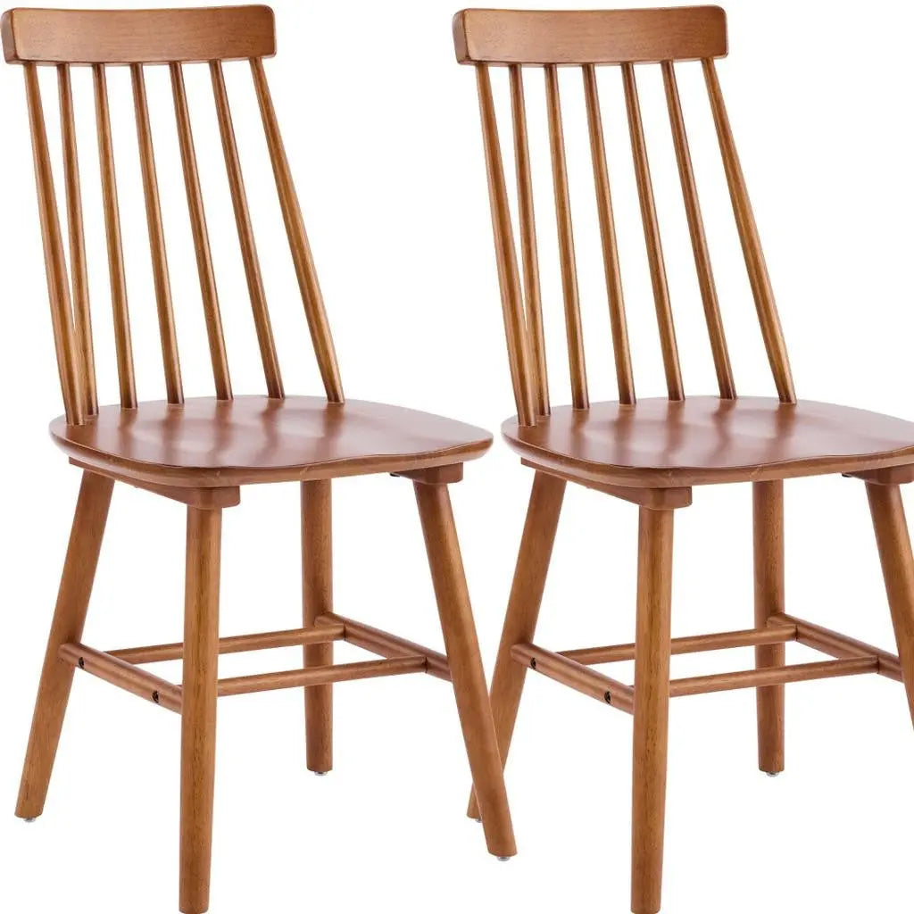 Set of Two Walnut Solid Wood Windsor Back Dining Side Chairs Homeroots Kitchen & Dining