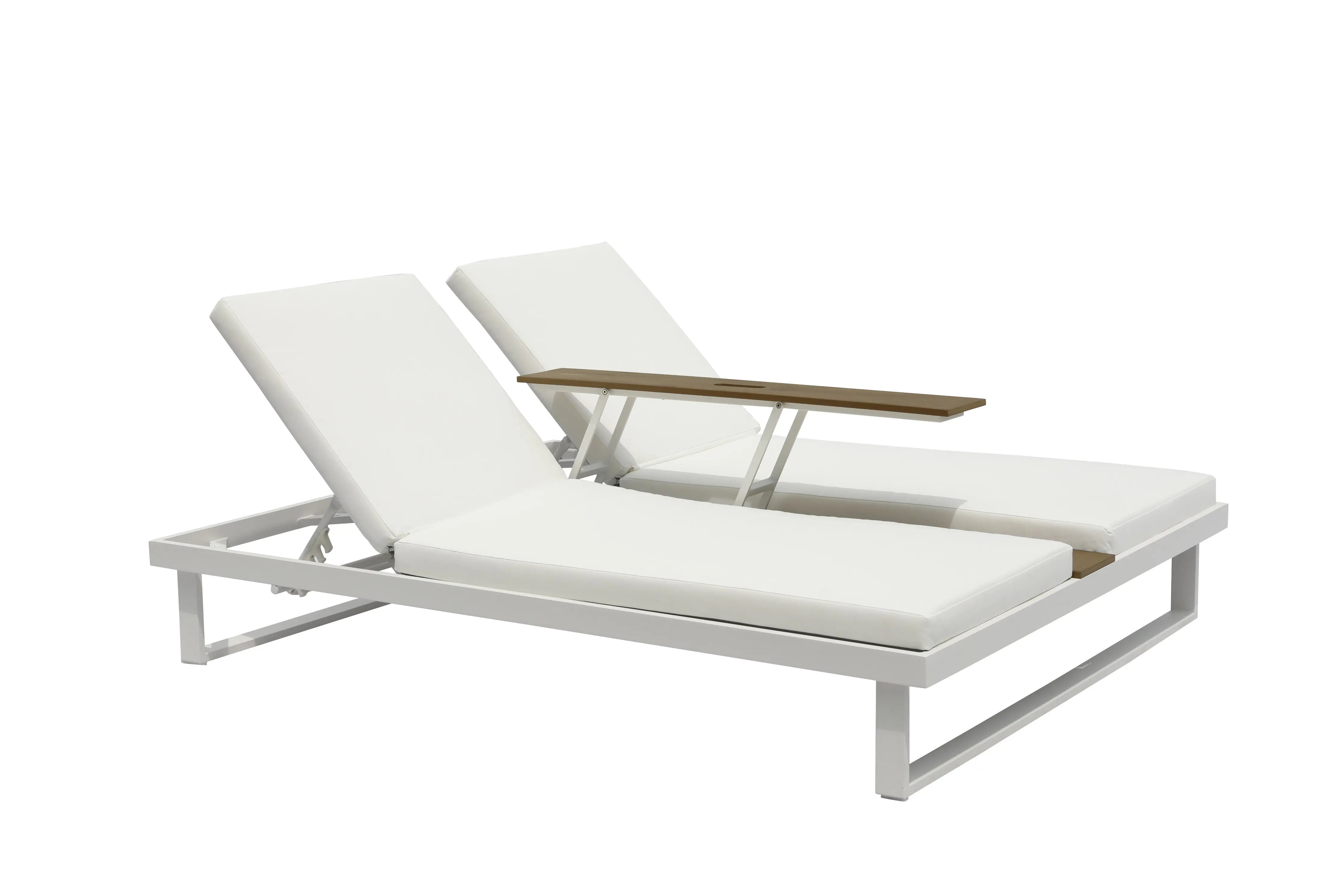 Set of Two White Aluminum Four Position Adjustable Outdoor Chaise Lounges with White Cushion Homeroots Outdoor