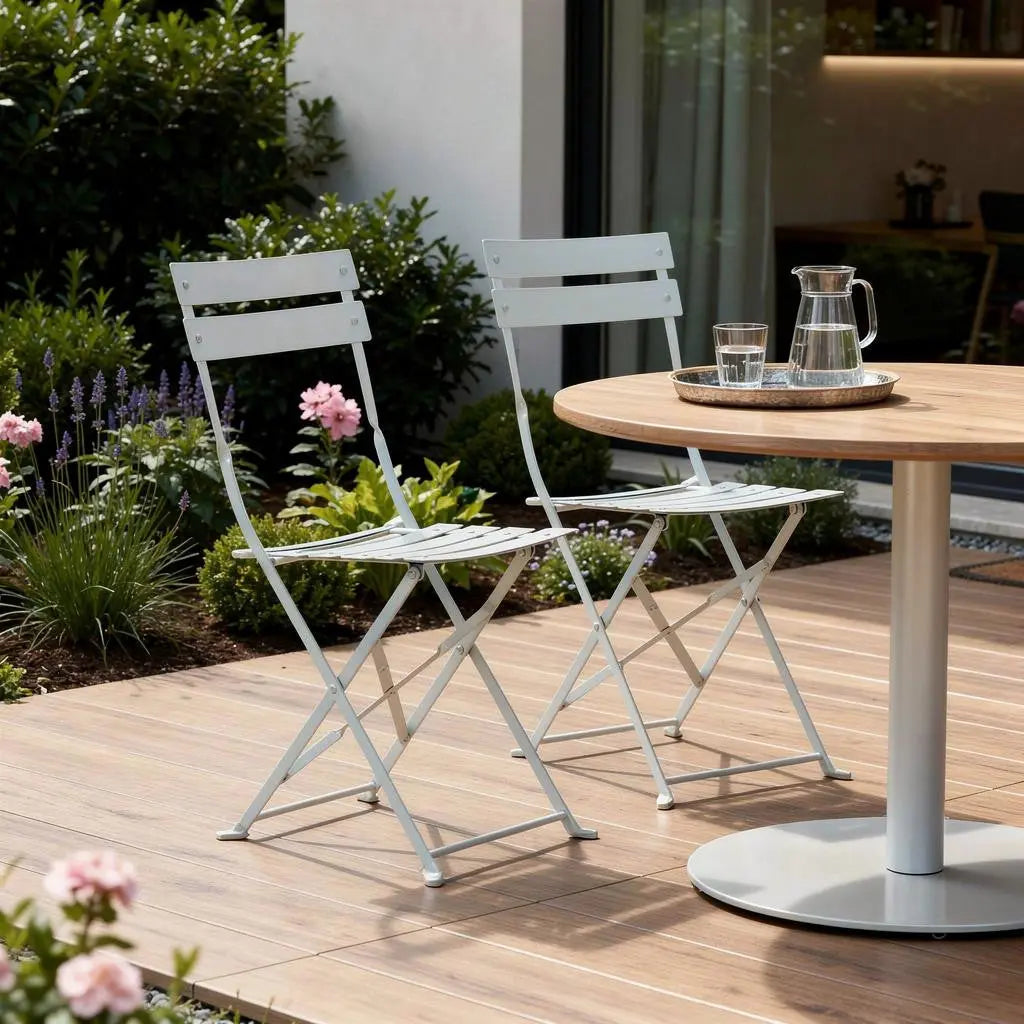 Set of Two White Aluminum Outdoor Folding Dining Chairs Homeroots Outdoor