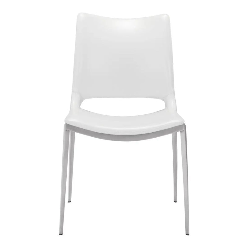 Set of Two White And Silver Upholstered Faux Leather Dining Side Chairs Homeroots Kitchen & Dining