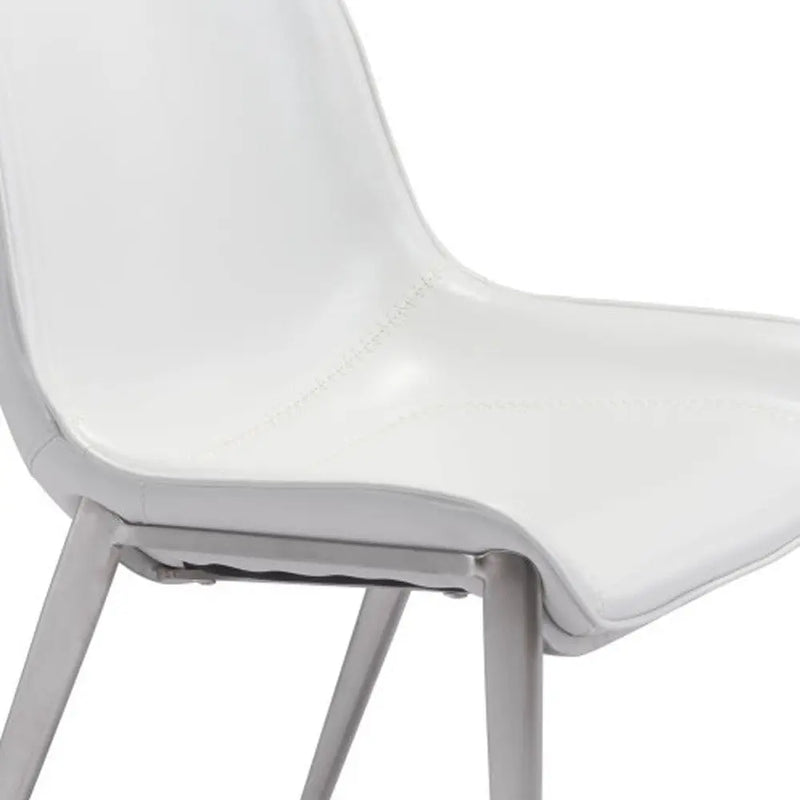 Set of Two White And Silver Upholstered Faux Leather Open Back Dining Side Chairs Homeroots Kitchen & Dining