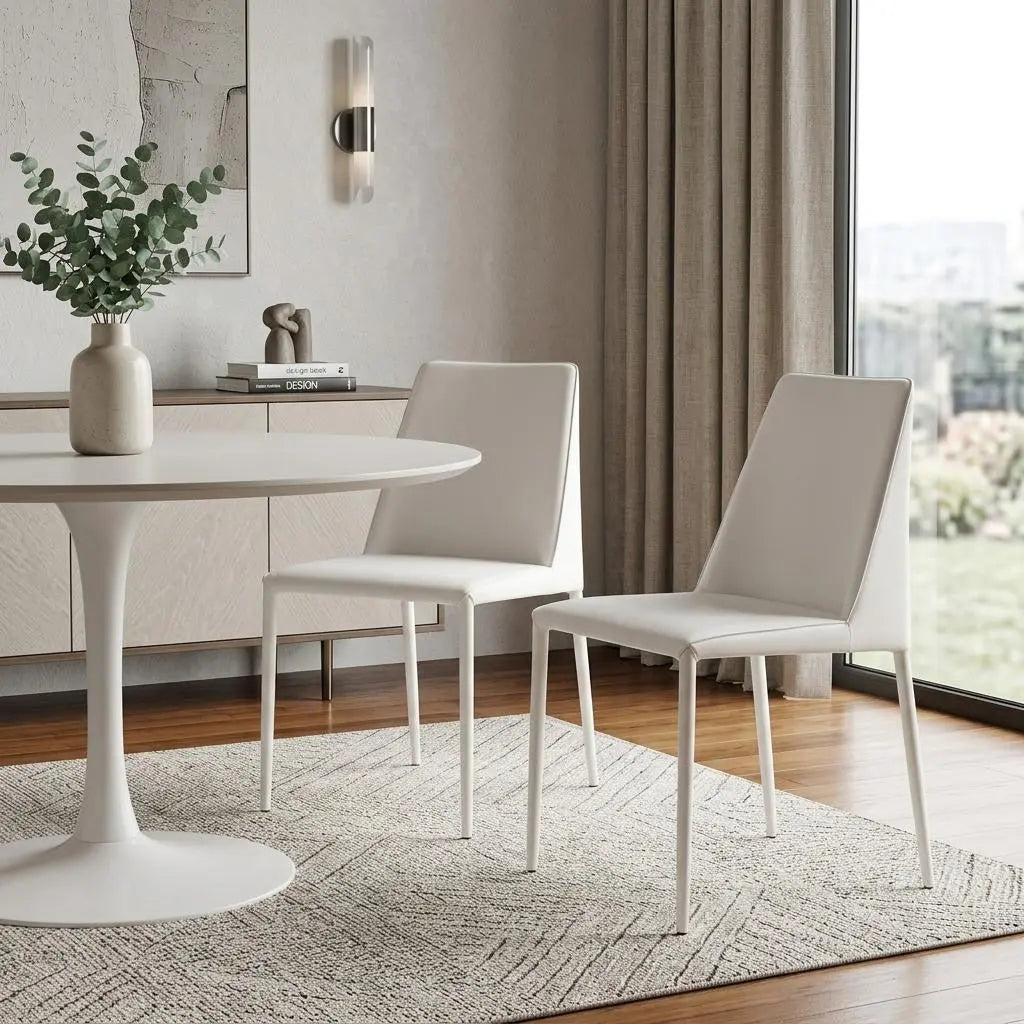 Set of Two White Faux Leather Dining Side Chairs Homeroots Kitchen & Dining
