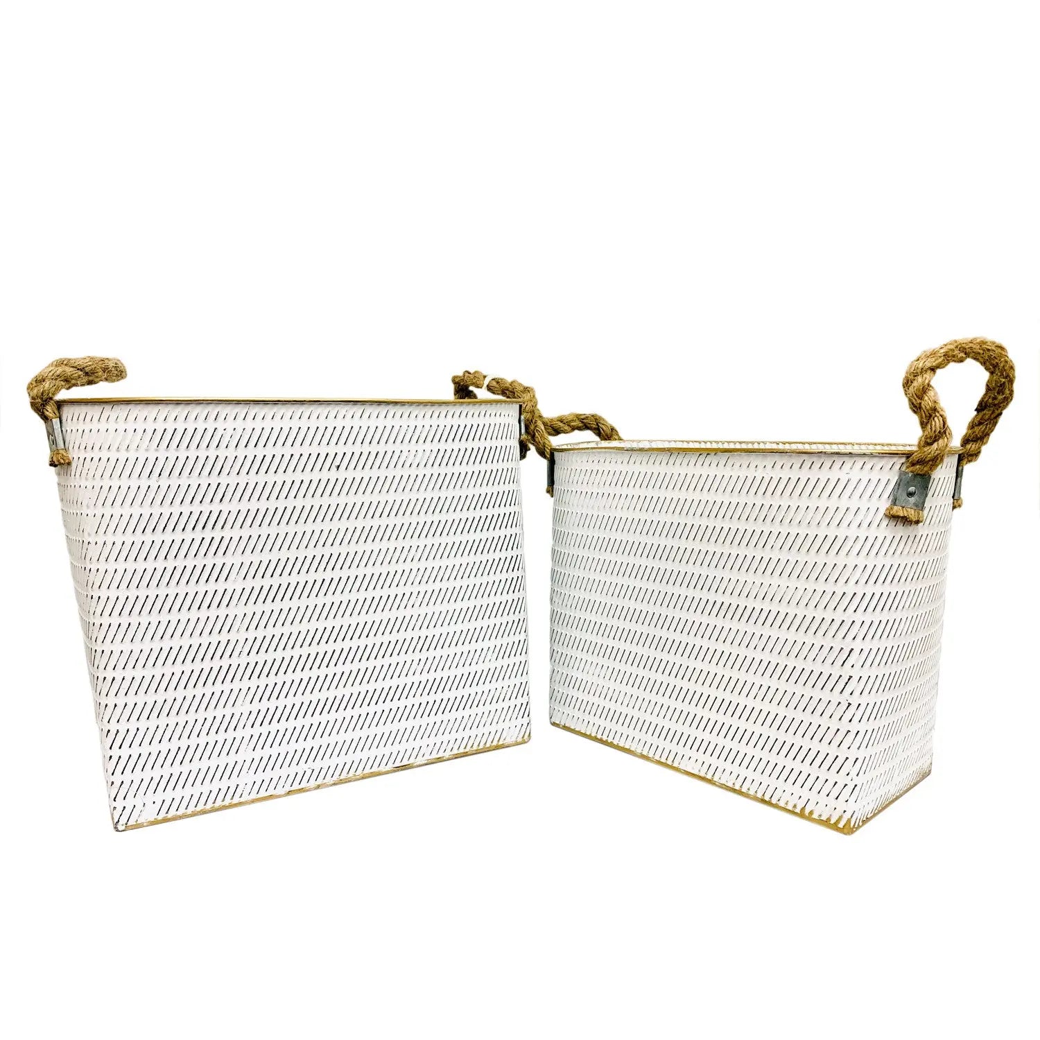Set of Two White Metal Basket Homeroots Office
