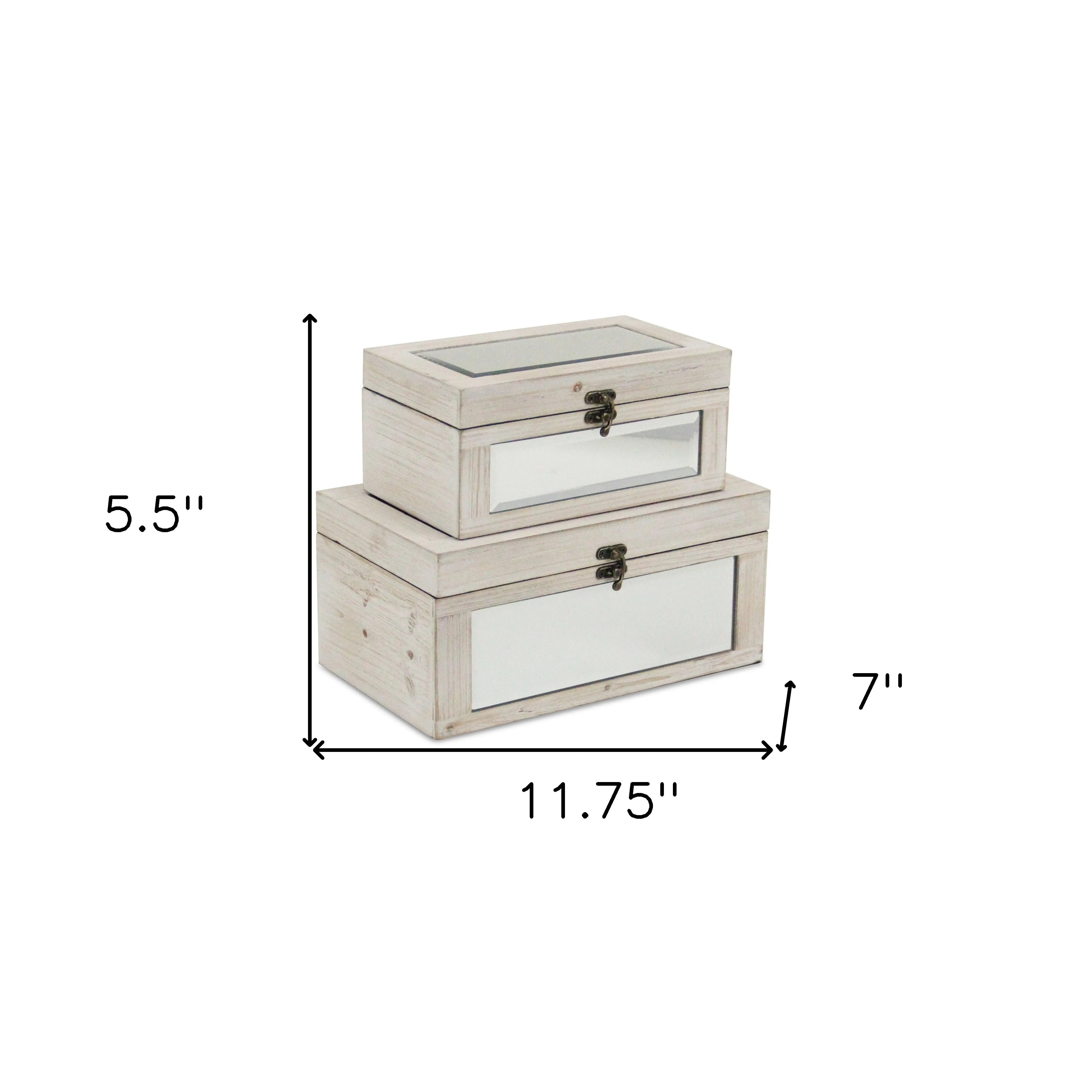 Set of Two White Nesting Wood And Mirrored Glass Organizing Box With Lid Homeroots Office
