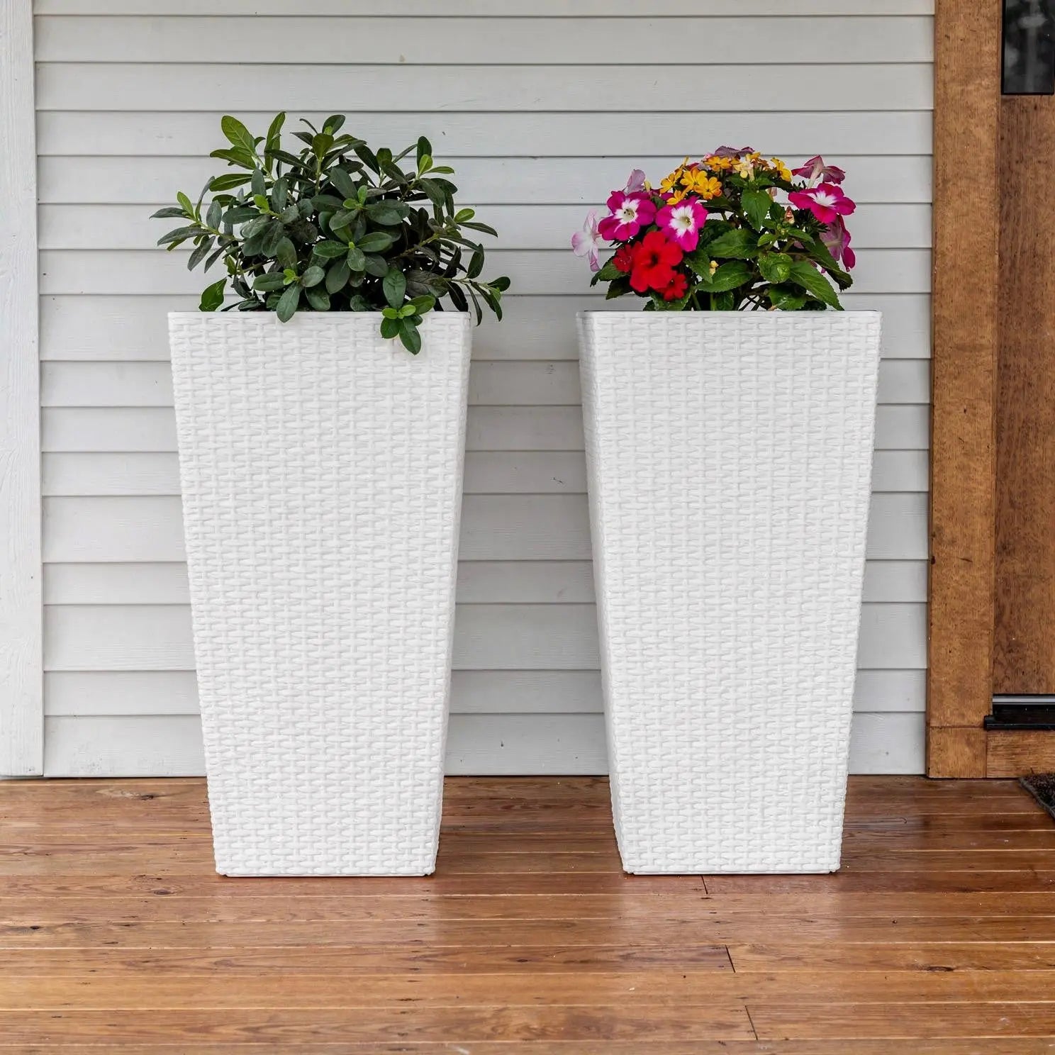 Set of Two White Recycled Plastic Rectangular Self Watering Planter Box Homeroots Outdoor