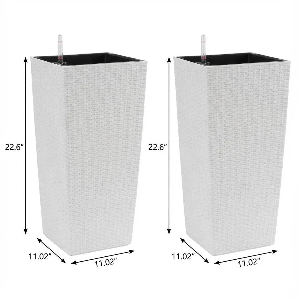 Set of Two White Recycled Plastic Rectangular Self Watering Planter Box Homeroots Outdoor