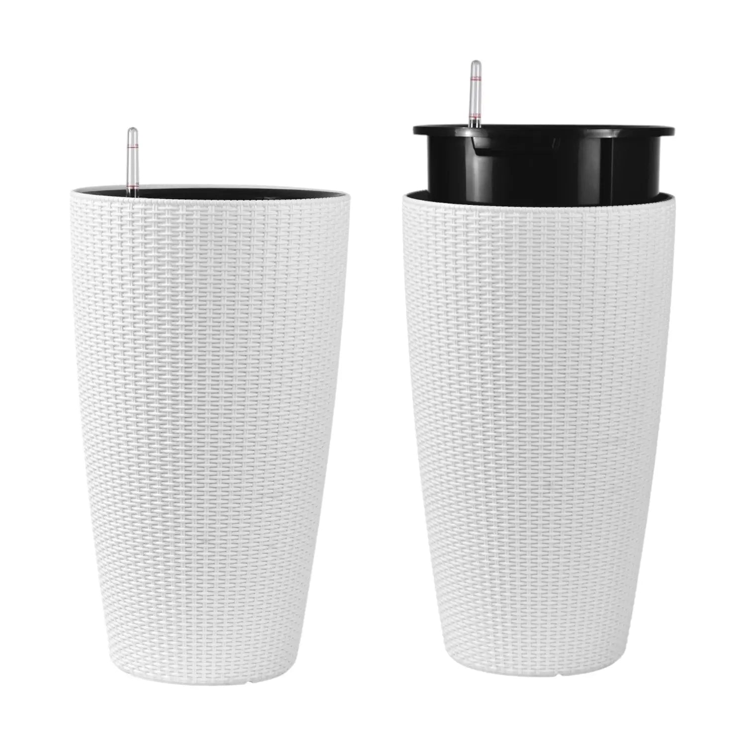 Set of Two White Recycled Plastic Round Self Watering Planter Box Homeroots Outdoor