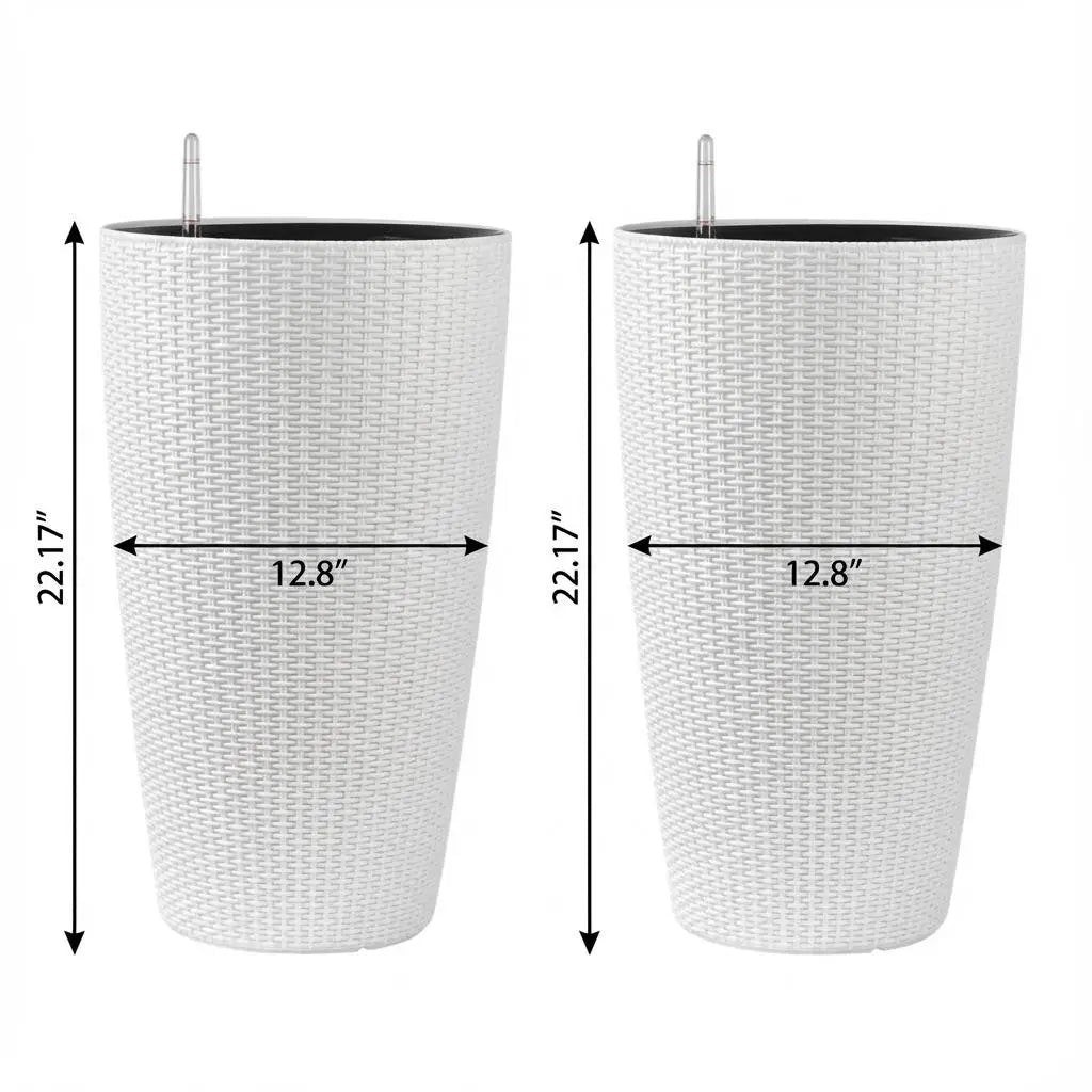 Set of Two White Recycled Plastic Round Self Watering Planter Box Homeroots Outdoor