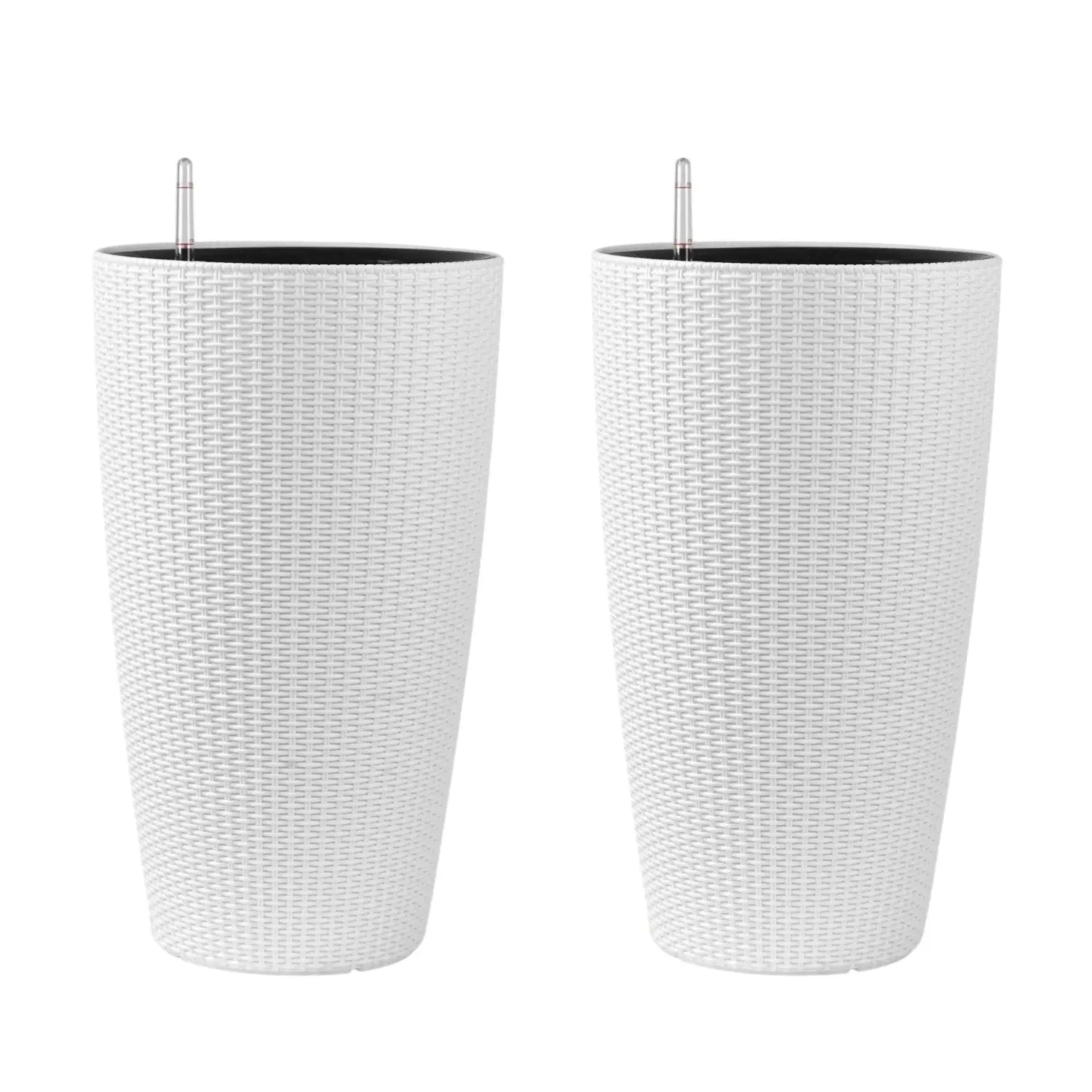 Set of Two White Recycled Plastic Round Self Watering Planter Box Homeroots Outdoor