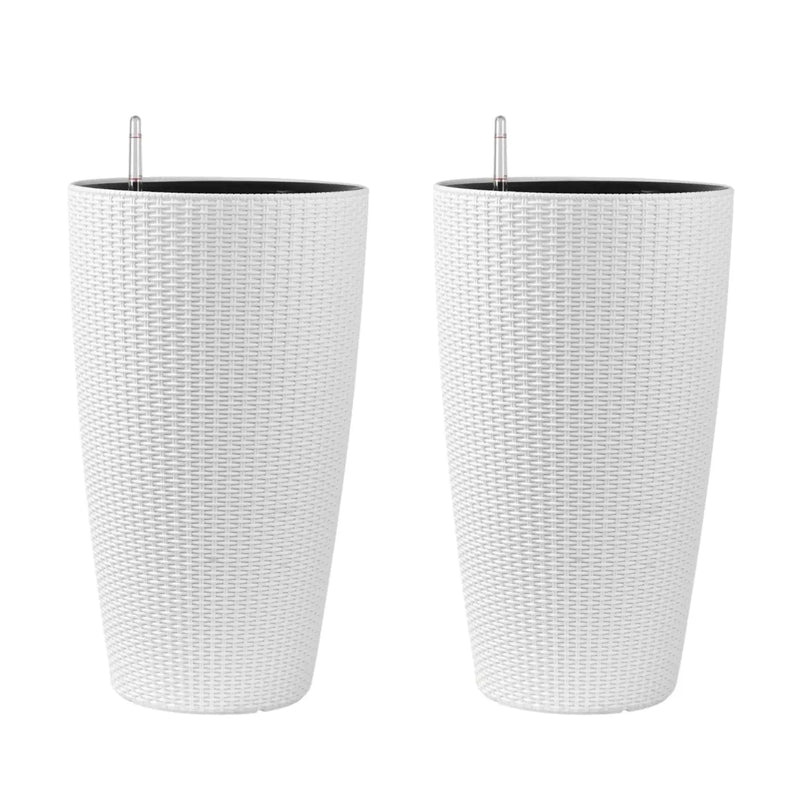 Set of Two White Recycled Plastic Round Self Watering Planter Box Homeroots Outdoor