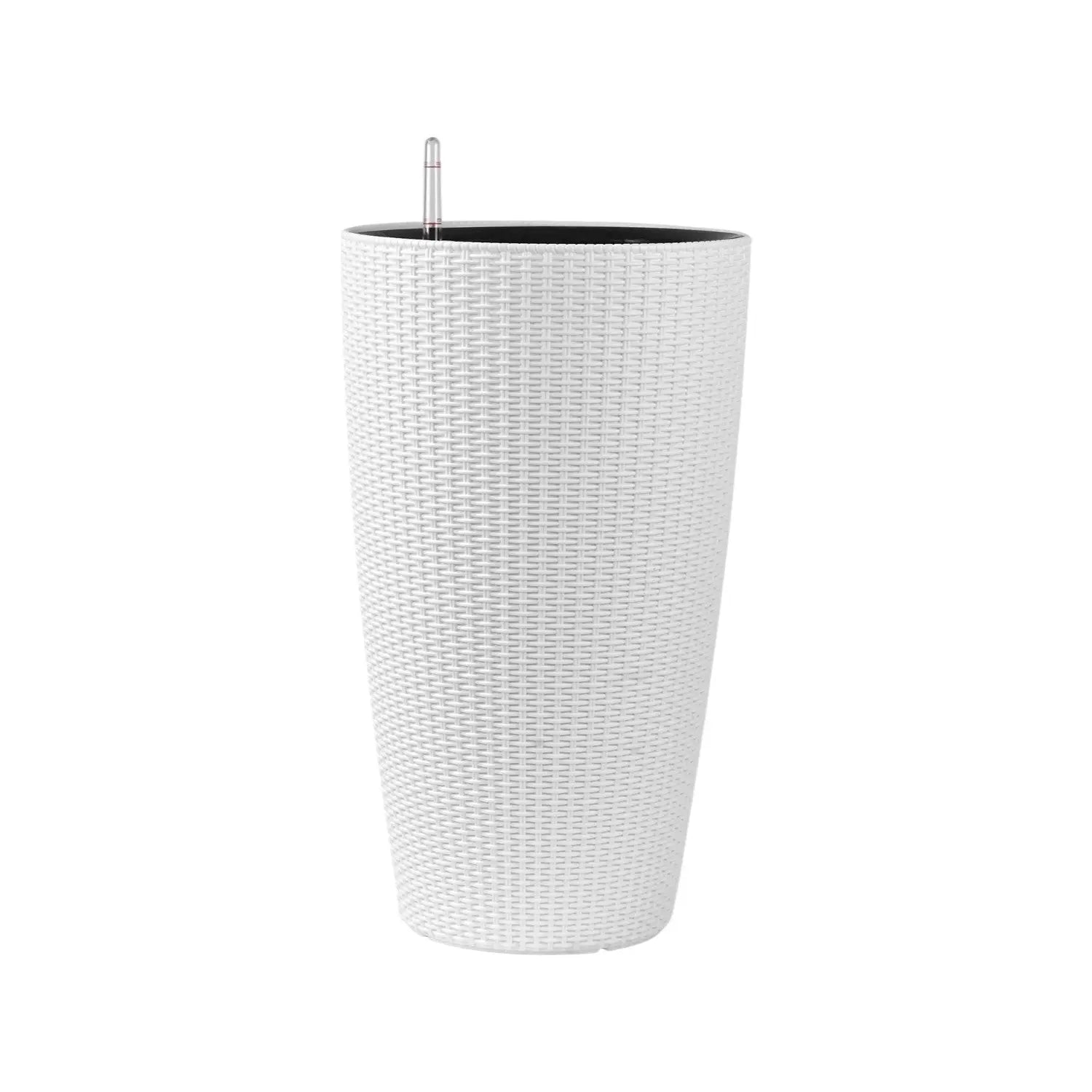 Set of Two White Recycled Plastic Round Self Watering Planter Box Homeroots Outdoor