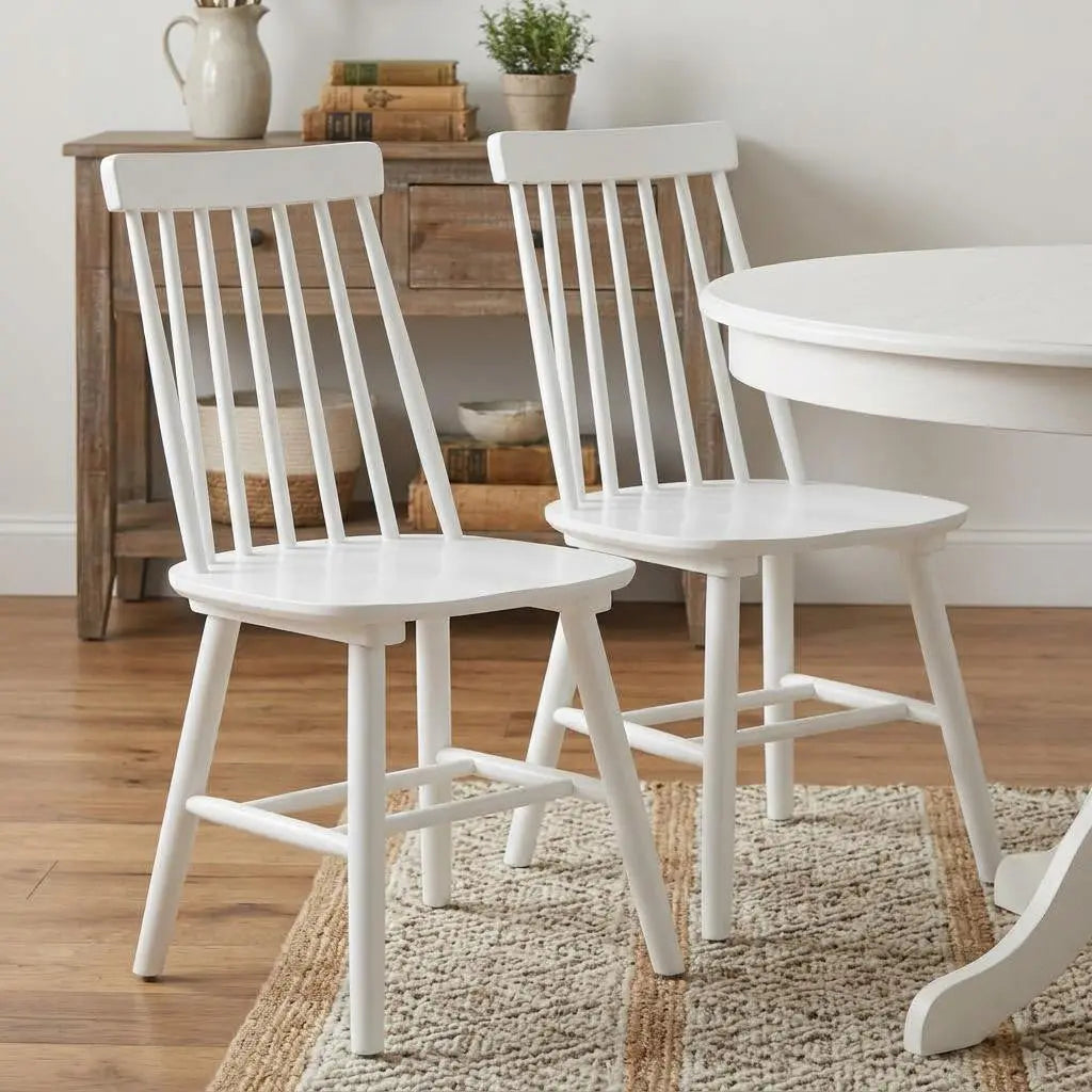 Set of Two White Solid Wood Windsor Back Dining Side Chairs Homeroots Kitchen & Dining