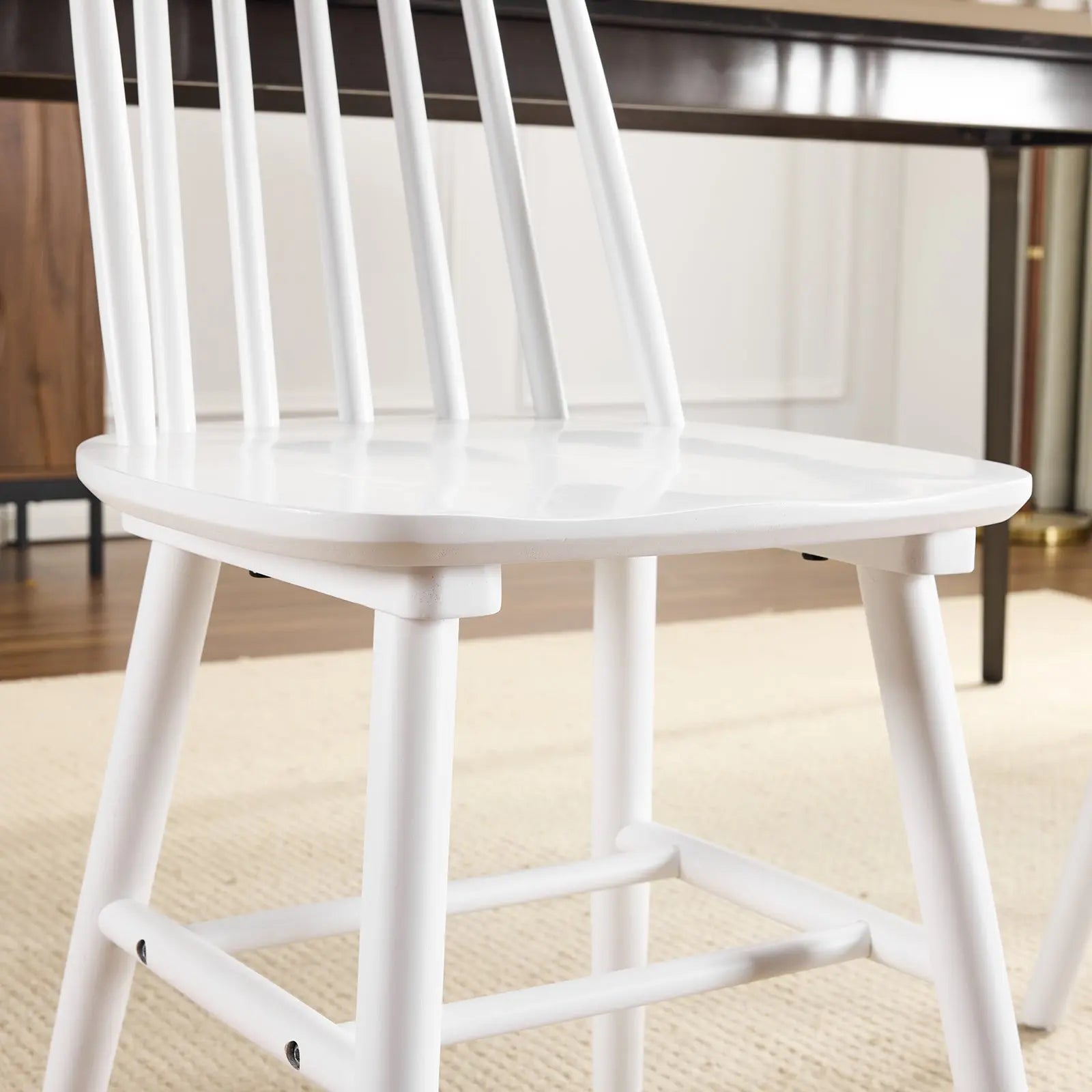 Set of Two White Solid Wood Windsor Back Dining Side Chairs Homeroots Kitchen & Dining