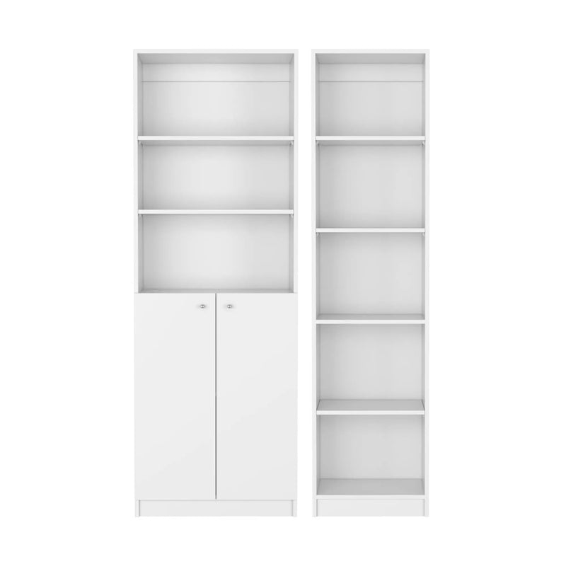 Set of Two White Wood Five Tier Modular Bookcase with Two Doors Homeroots Office