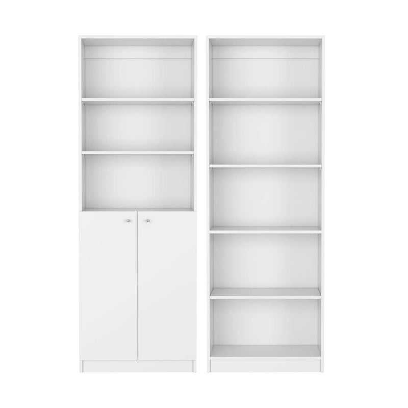 Set of Two White Wood Five Tier Modular Bookcase with Two Doors Homeroots Office
