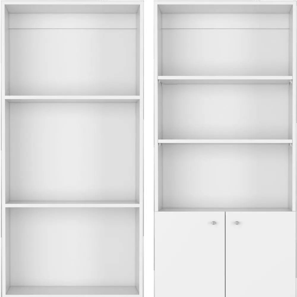 Set of Two White Wood Seven Tier Modular Bookcase with Two Doors Homeroots Office