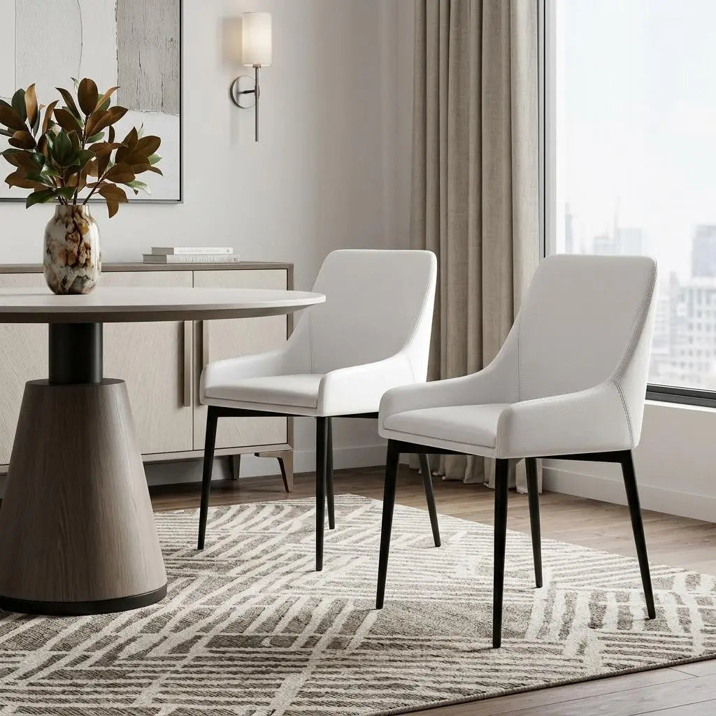 Set of Two White and Black Faux Leather Dining Side Chairs Homeroots Kitchen & Dining