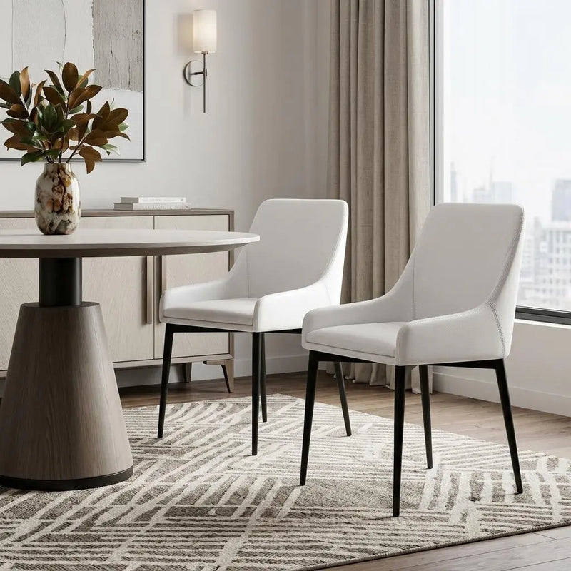 Set of Two White and Black Faux Leather Dining Side Chairs Homeroots Kitchen & Dining