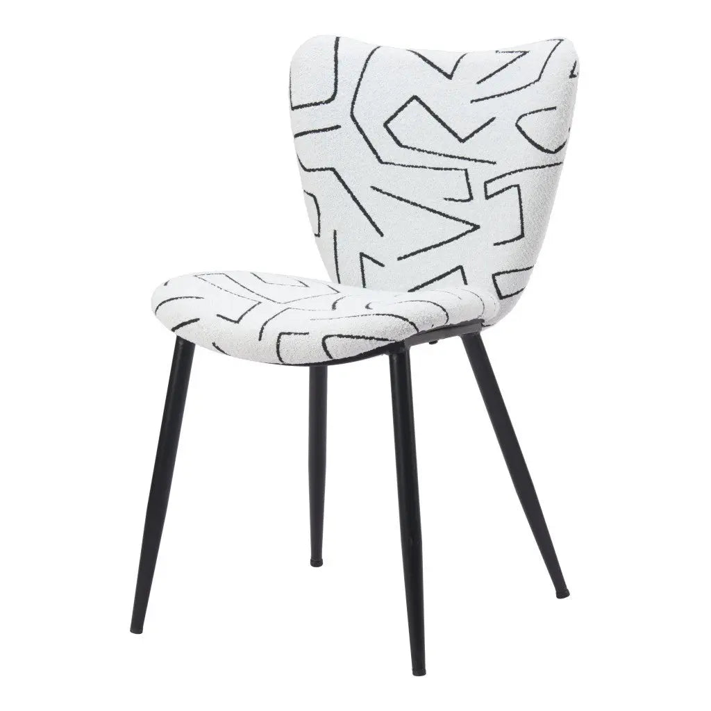 Set of Two White and Black Upholstered Faux Shearling Dining Side Chairs - GreatEagleInc