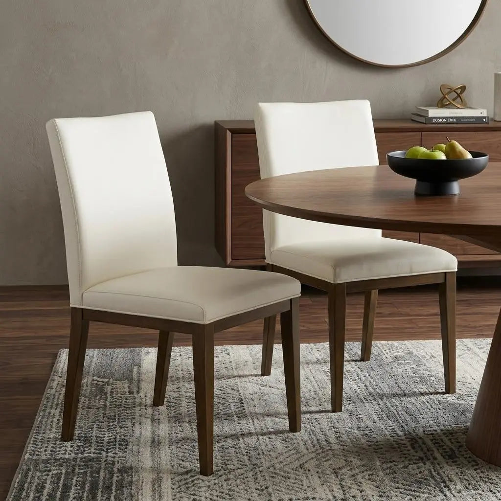 Set of Two White and Brown Leather Dining Side Chairs Homeroots Kitchen & Dining