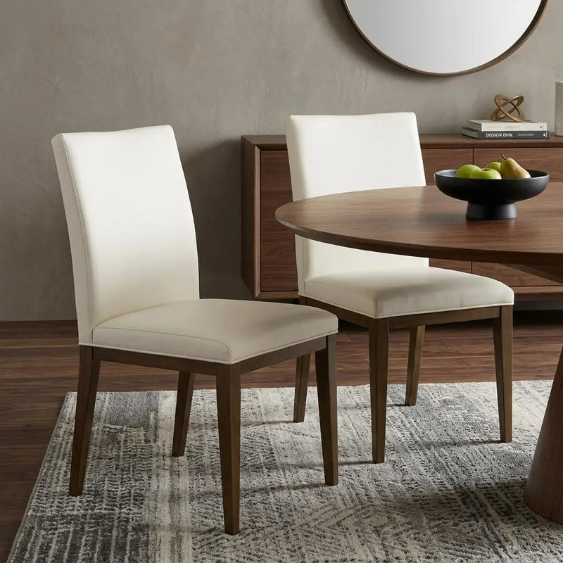Set of Two White and Brown Leather Dining Side Chairs Homeroots Kitchen & Dining